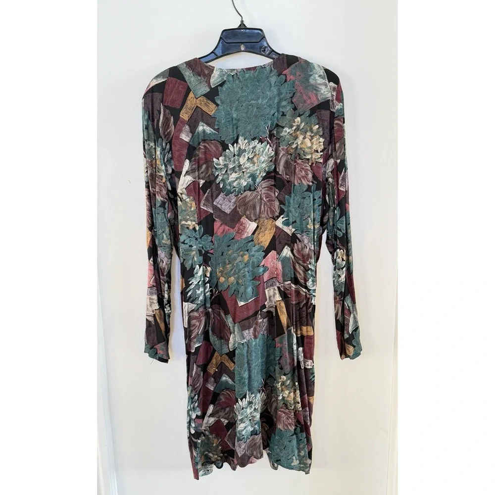 Vintage La Belle Abstract Floral Rayon Dress Size 13 Ornate Silver Tone Buttons